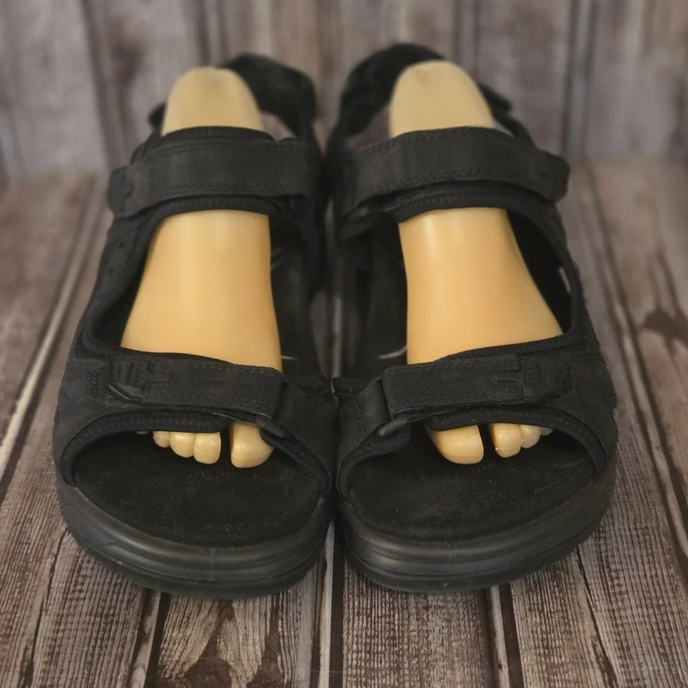 Sz 47/ 13-13.5 Mens ECCO Yucatan Black Leather Sport Hiking Sandals VGUC! - Picture 2 of 7